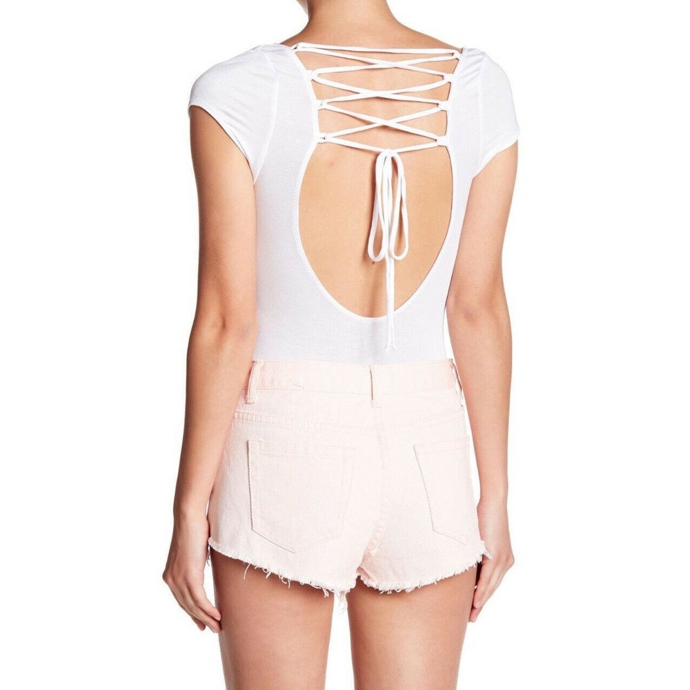 Free People OB580647 All About The Back Lace-Up Bodysuit in White Size Small NWT